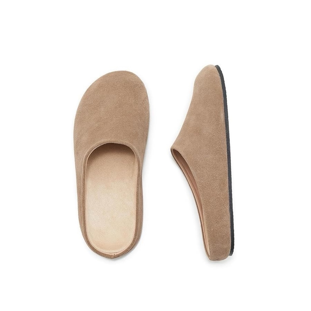 Women Suede Clogs Round Toe Leather Mules Cork Footbed Clog Taupe casual7/8/8.5 - Picture 5 of 10